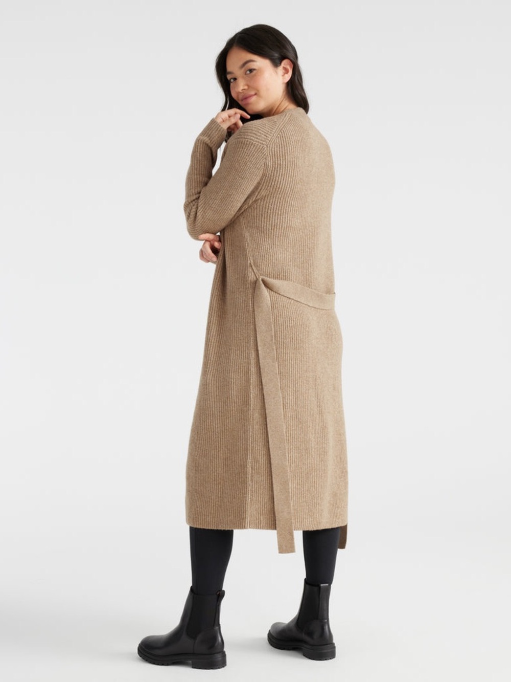 Knix Rib-Knit Duster Cardigan Oatmeal Cream Long Belted Cozy Open-Front Size XXL